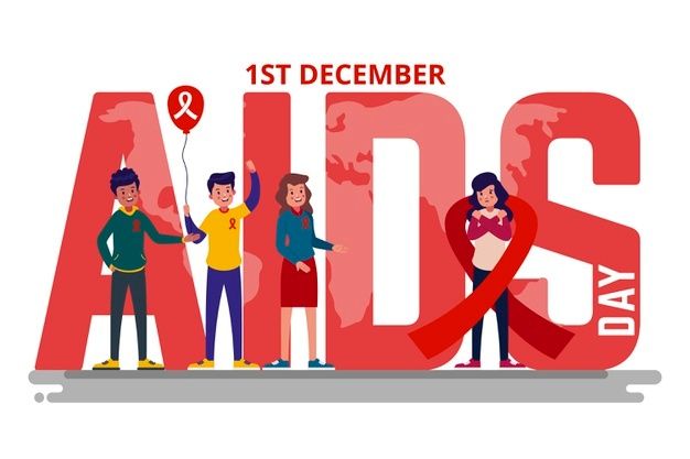 people standing in front of the words aids day