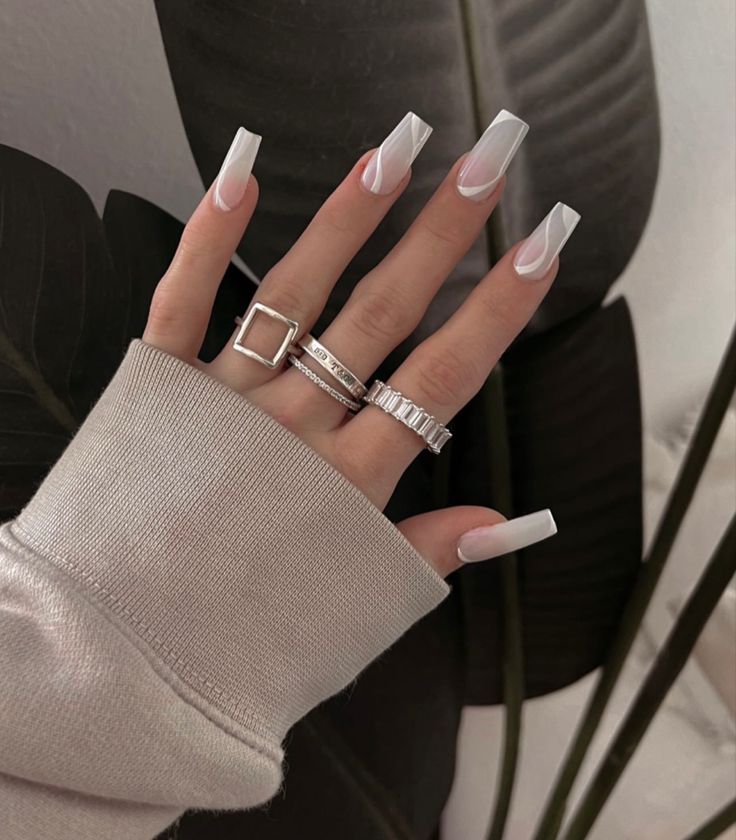 Detailed Nails, Nagel Tips, Simple Acrylic Nails, Blush Nails, Classy Acrylic Nails, Short Square Acrylic Nails, Long Square Acrylic Nails, White Nail, Acrylic Nails Coffin Short