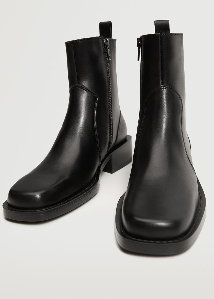 Zipped leather ankle boots - Woman | MANGO USA Womens Fall Boots, Best Ankle Boots, Boots Men Outfit, Chelsea Boots Men, Looks Street Style, Black Leather Ankle Boots, Boots Fall, Chelsea Boot, Mid Calf Boots