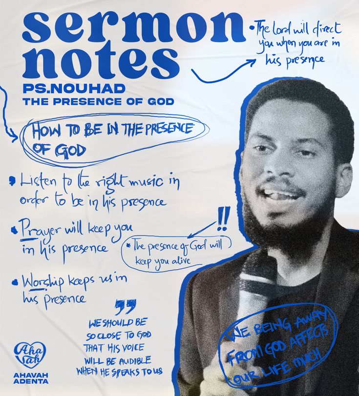 a poster with an image of a man speaking into a microphone and the words sermon notes on it