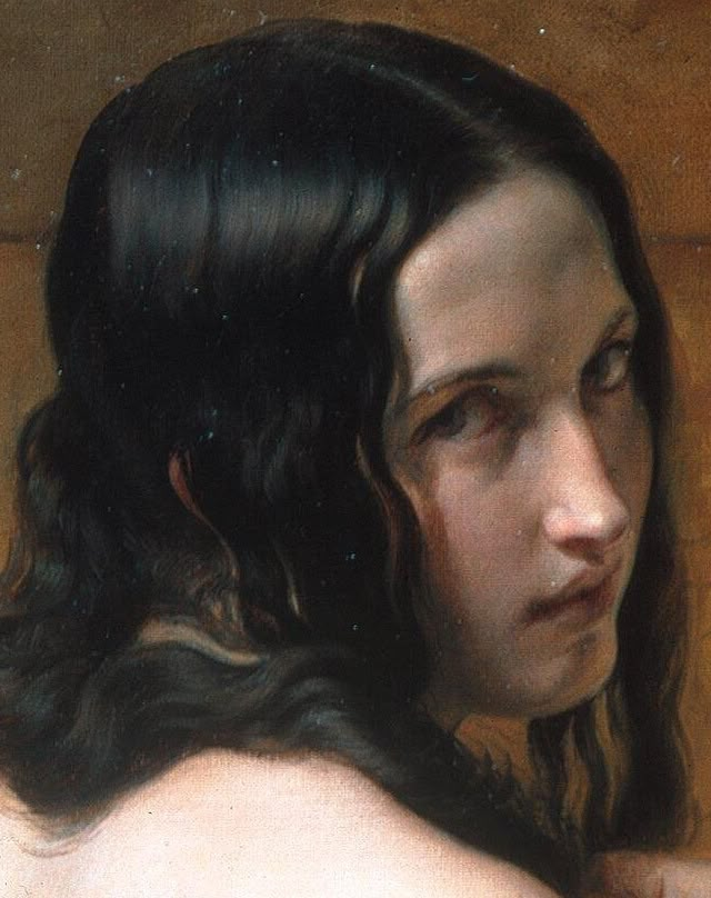 a painting of a woman with long hair