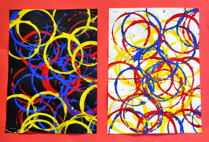 two paintings with different colored circles on them