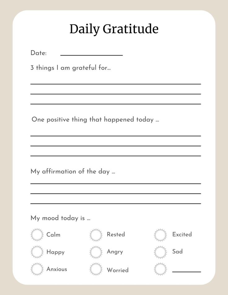 a printable worksheet for the daily gratitude