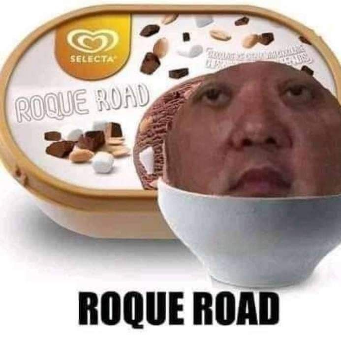 an image of a man with his head in a yogurt container and the caption reads, roque road