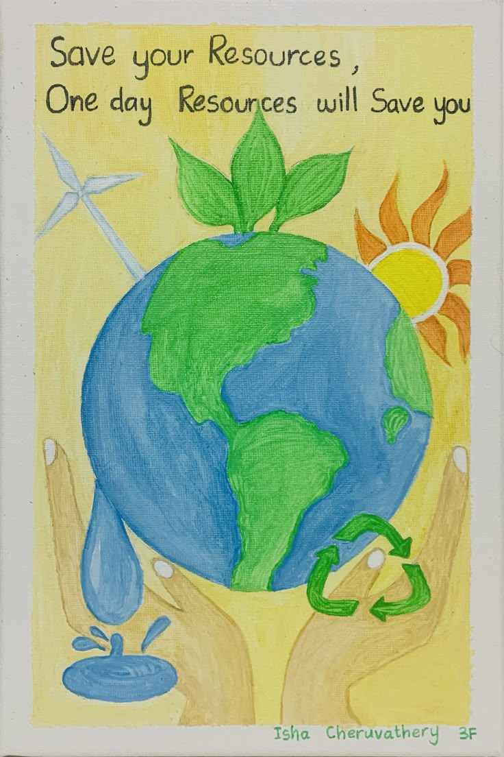 a drawing of the earth with hands holding it