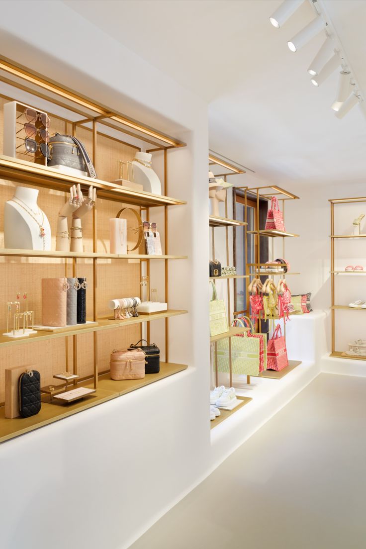 the interior of a store with shelves filled with items