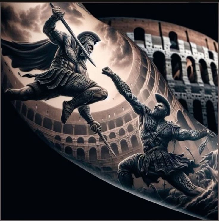 Spartan Sleeve Tattoos For Guys, Spartan Tattoo Designs Men, Gladiator Tattoo Design For Men, Roman Art Tattoo, Roman Tattoo Ideas, Roman Tattoos, Sparta Tattoo, Warrior Tattoo Sleeve, Greek God Tattoo