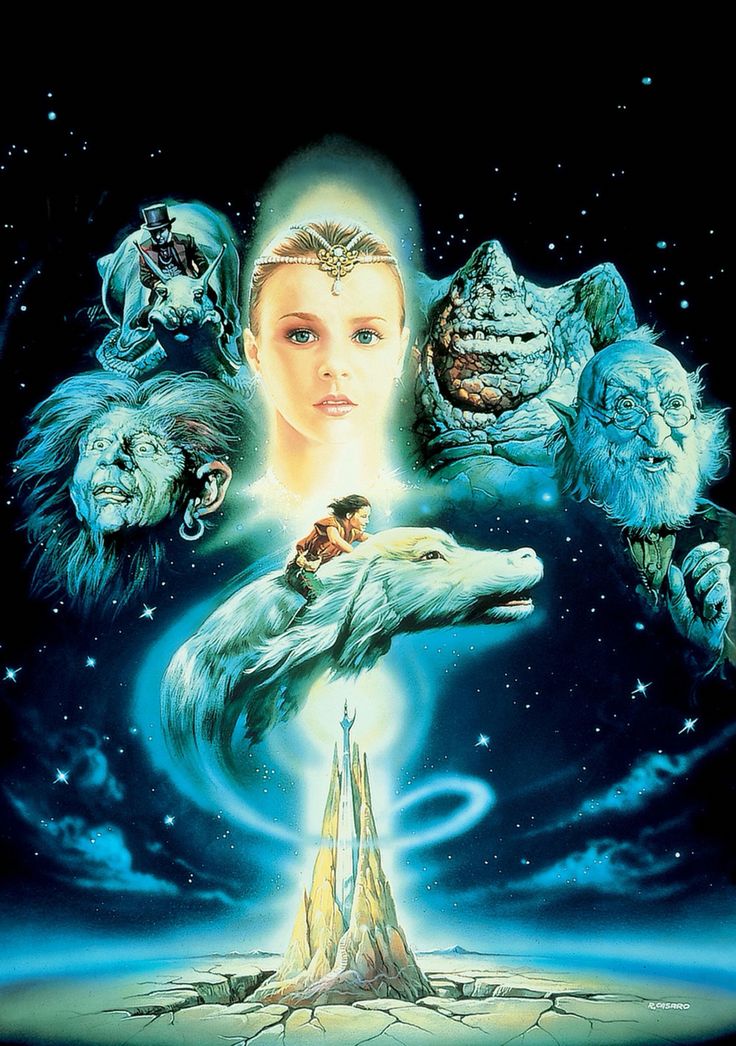 a movie poster with an image of a woman surrounded by monsters and other creatures in the sky