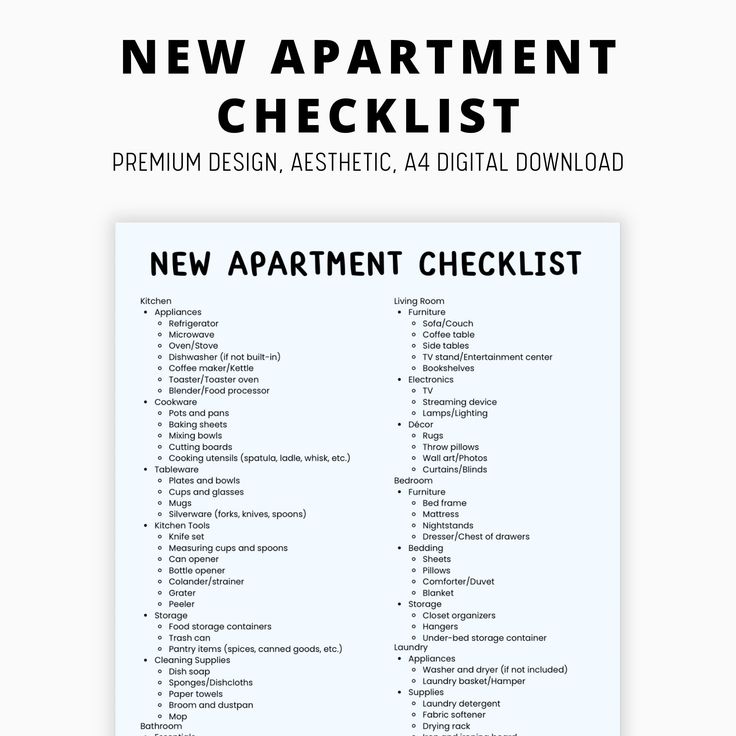 the new apartment checklist is shown in black and white