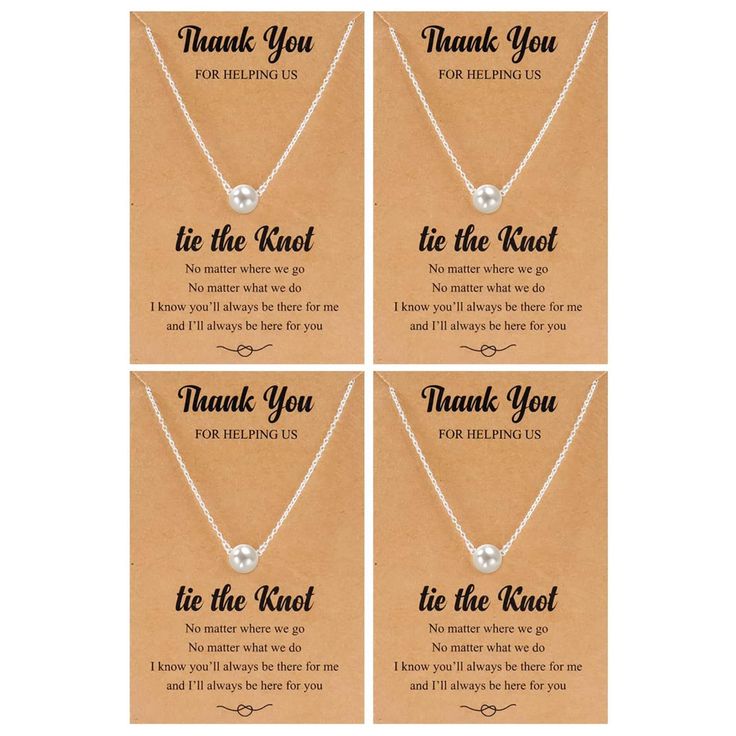 four thank necklaces with the words, thank you for helping us to be loved