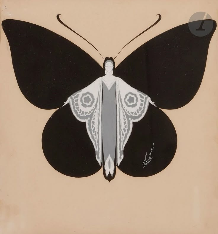 a black and white butterfly on a beige background