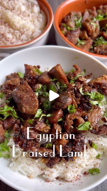 egyptian braised lamb with rice and garnishes