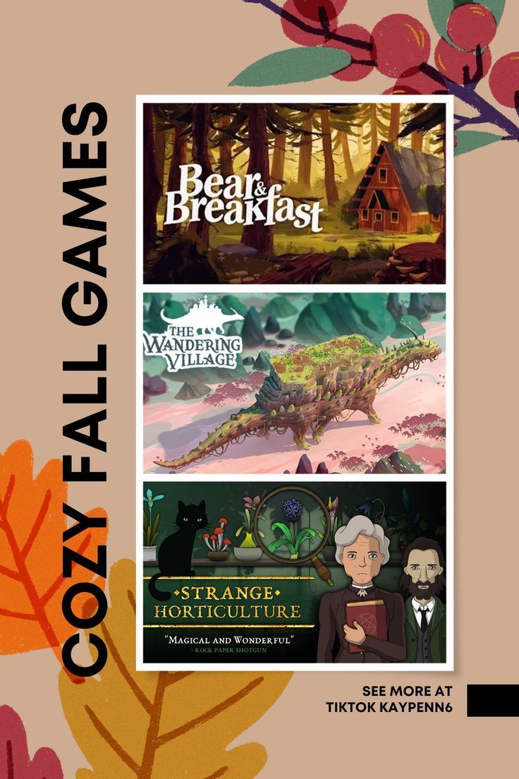 Bear and Breakfast, The Wandering Village, Strange Horticulture Cozy Computer Games, Aesthetic Games To Play, Cozy Nintendo Switch Games, Cozy Switch Games, Cosy Games, Aesthetic Games, Aesthetic Apps Games, Cozy Fall Aesthetic, Freetime Activities