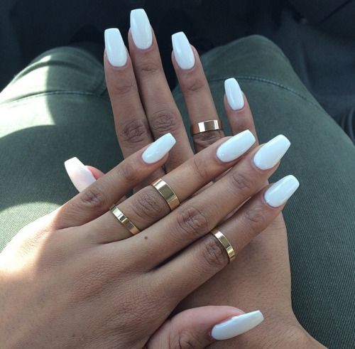 Perfect all white Long Gel Nails, White Coffin Nails, Coffin Nails Matte, Winter Nails Acrylic, White Acrylic Nails, Nails Tumblr, Nail Ring, Dream Nails, Acrylic Nails Coffin