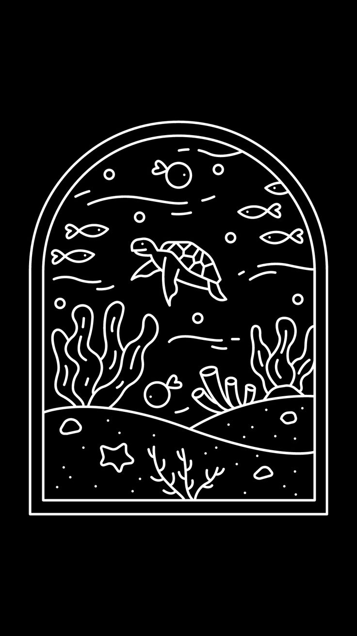 a black and white drawing of an aquarium