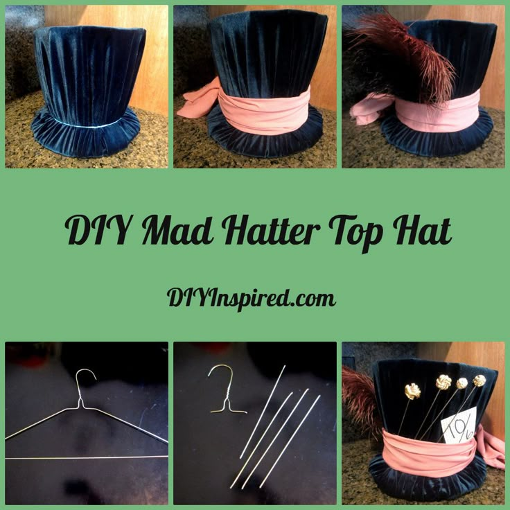 the instructions to make a diy mad hat top hat with hair pins and feathers