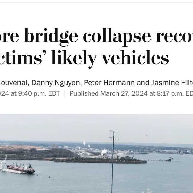 an article about the bridge collapse records victims'likely vehicles, including a boat in the water