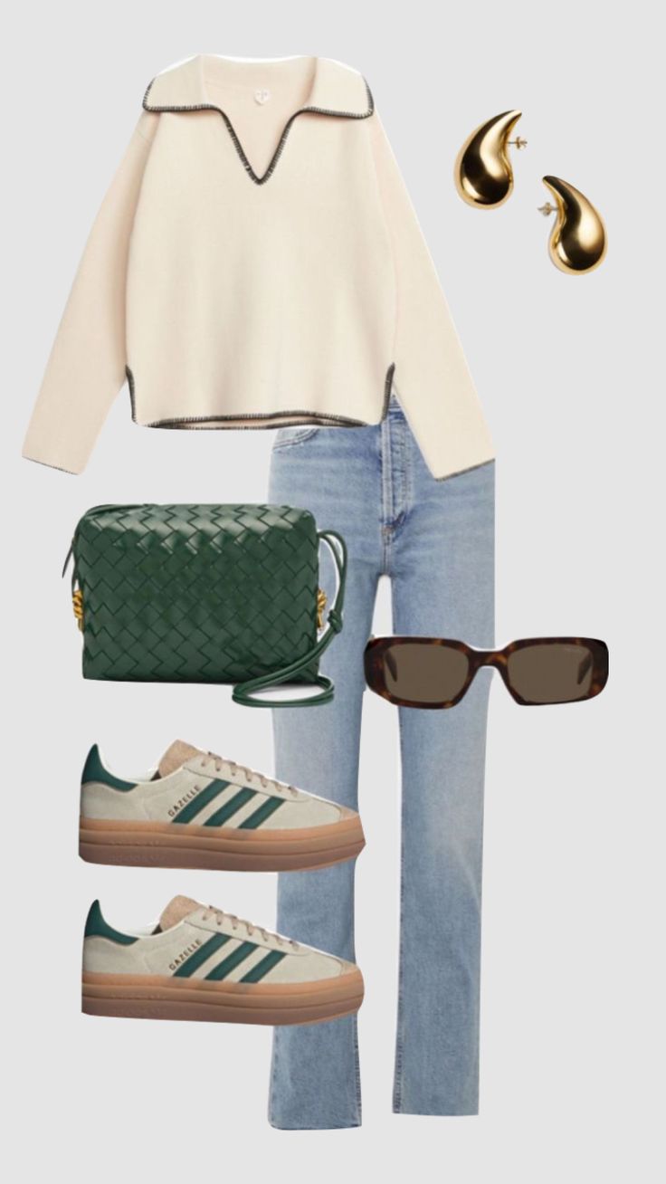 Adidas Gazelle Outfit, Adidas Gazelles, Cream Outfit, Shell Glasses, Tortoise Shell Glasses, Autumn Girl, Fall Ootd, Ootd Fall, Cold Outfits