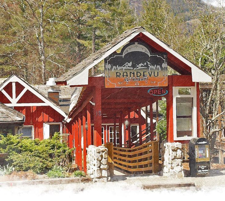 a red building with a sign on the front