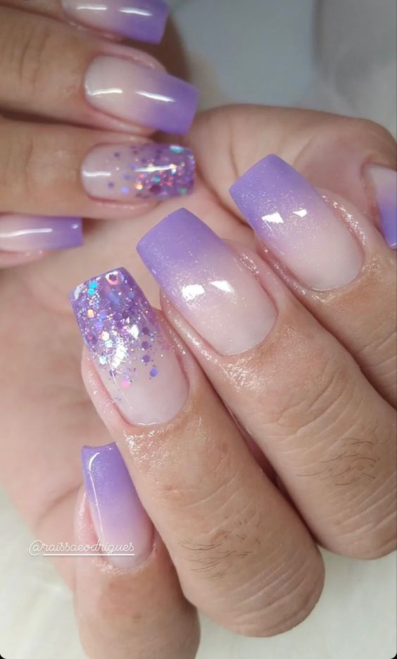 Lavender Ombre Nails - Ombre Purple Nail Lavender Ombre Nails, Lavender Ombre, Light Purple Nails, Purple Ombre Nails, Nail Ideas Acrylic, Purple Glitter Nails, Purple Nail Art, Purple Acrylic Nails, Lilac Nails