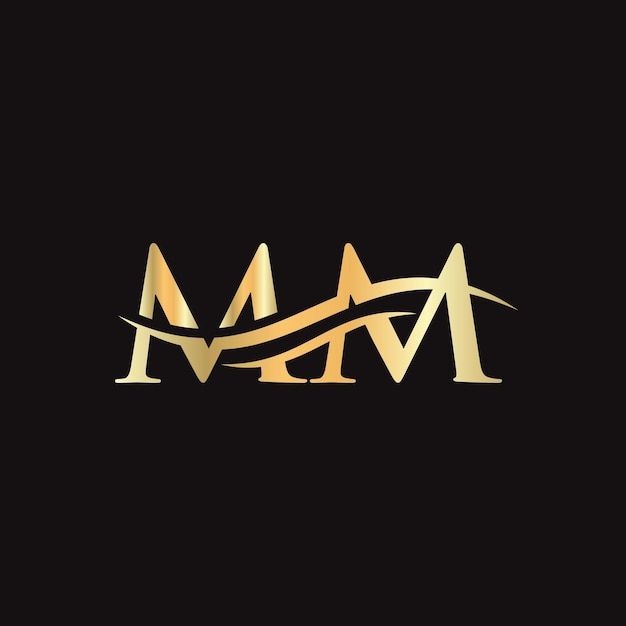 the letter m and m made from gold metal letters on a black background royalty illustration