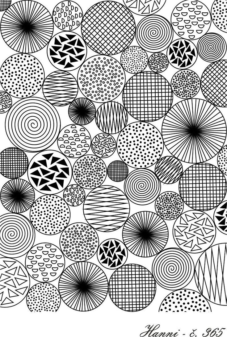 an abstract black and white drawing with circles