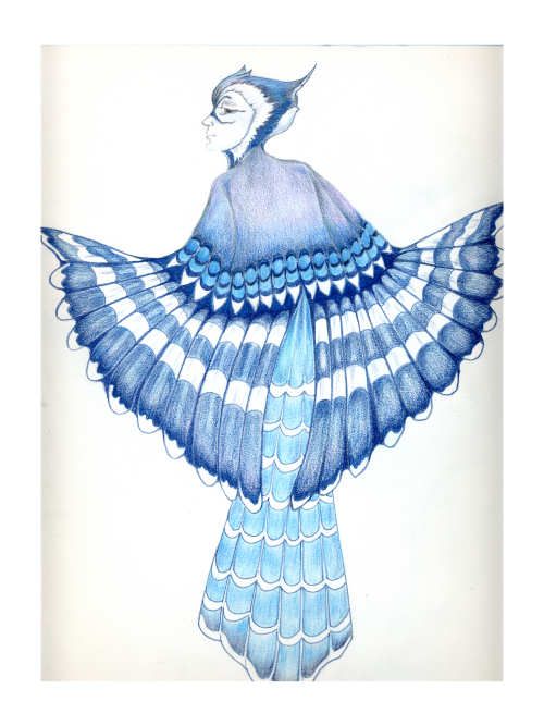 a drawing of a woman in blue dress