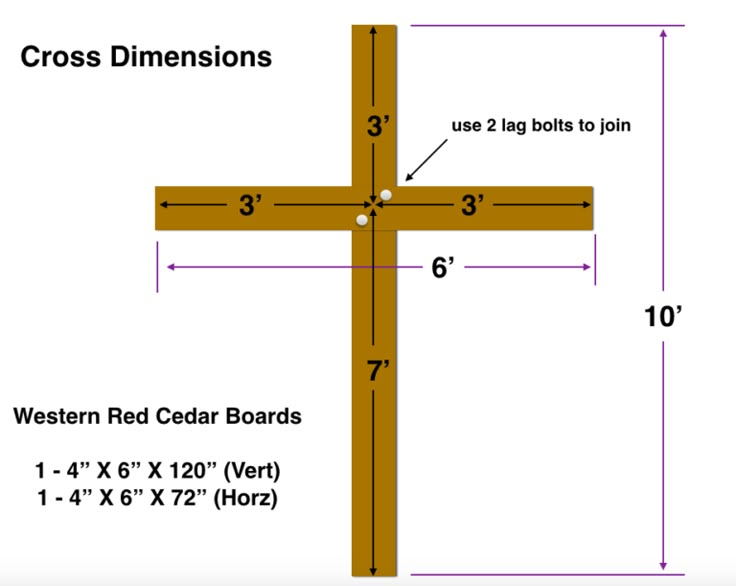 the cross is shown with measurements and measurements for each piece, including two sides that have been