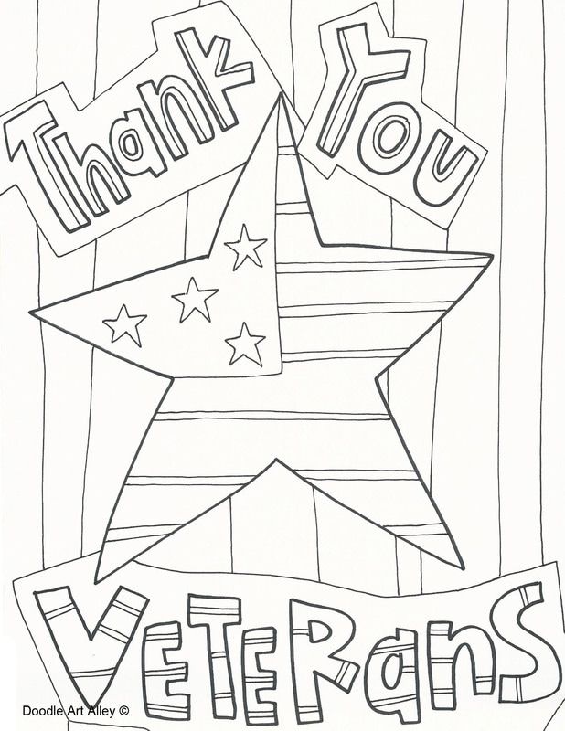 a veterans coloring page with the words thank you and an american flag in the background