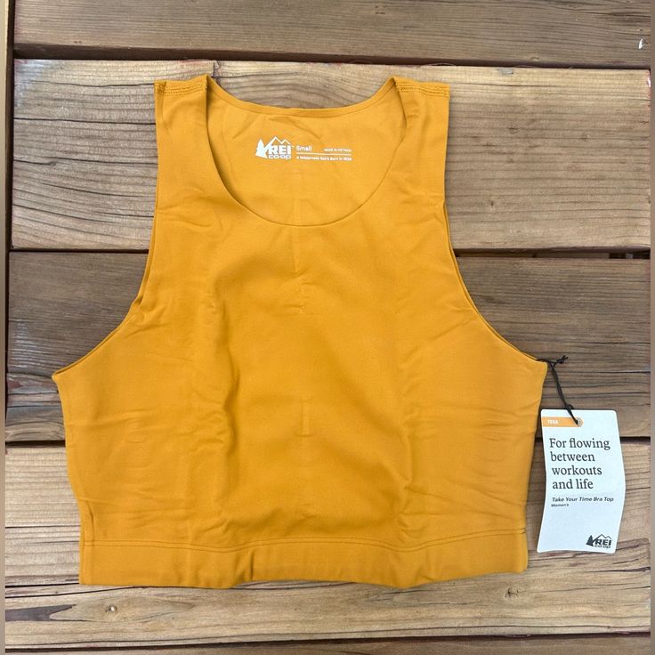 Rei Women’s Cropped Tank, Take Your Time Bra Top, Size Small, Color: Rustic Gold. Brand New With Tags! Fitted Orange Cotton Tank Top, Orange Stretch Yoga Tops, Stretch Orange Yoga Tops, Orange Stretch Tops For Yoga, Orange Yoga Tops, Stretch Orange Cropped Top, Orange Sleeveless Workout Tops, Orange Stretch Crop Top, Orange Fitted Workout Tops