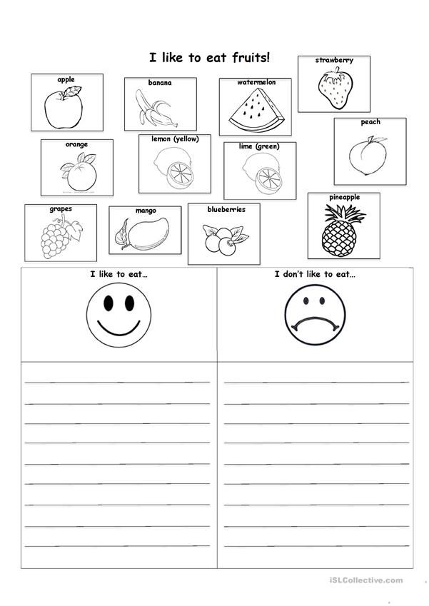 fruit and vegetables worksheet for kids to practice their language, spelling and writing