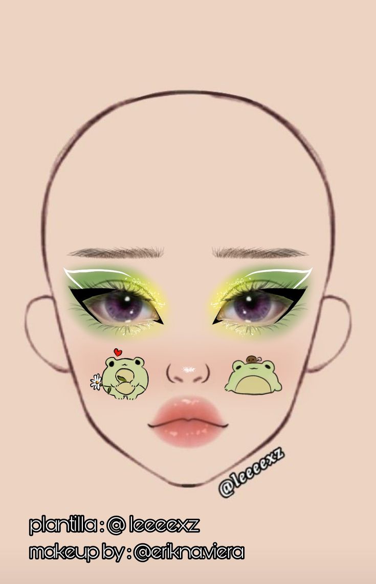 Frog Eye Makeup, Cute Frog Makeup, Frog Makeup Look, Frog Makeup, Bee Makeup, Face Charts, Cosplay Inspo, Makeup Face Charts, Tin Tin