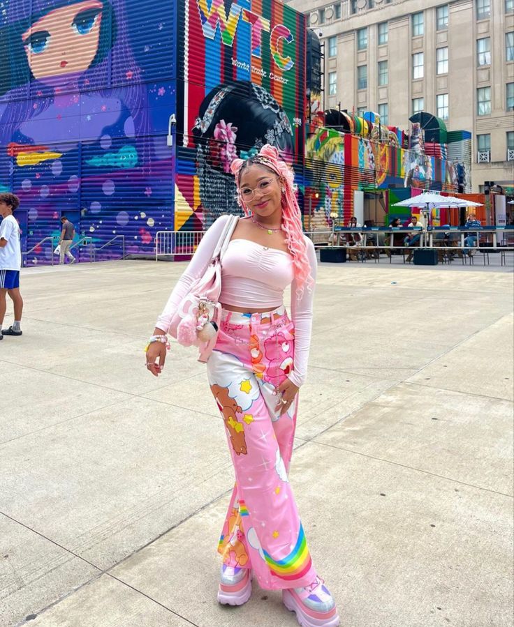 Indie Show Outfit, Pride Outfit Inspo Women, Pixielocks Aesthetic, Rainbow Pastel Outfit, Pastel Outfits Black Women, Amusement Park Aesthetic Outfit, Rainbow Outfit Aesthetic, Multicolor Outfit, Fashion Transformation