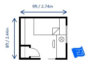 the floor plan for a bedroom and bathroom