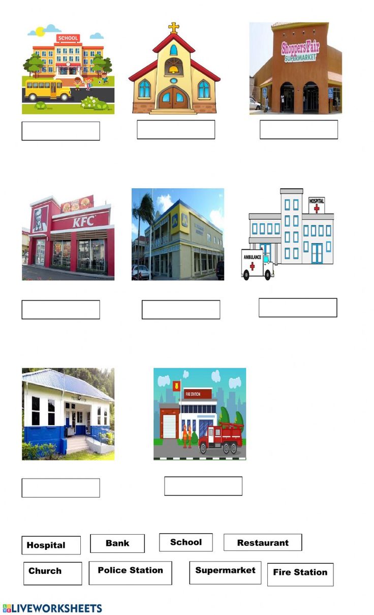 the different types of buildings are shown in this worksheet for children's learning