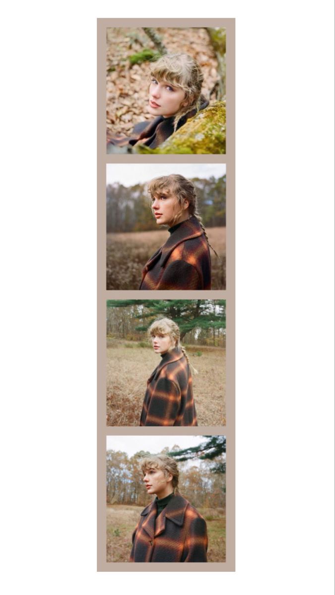 three different pictures of the same person with blonde hair and wearing a plaid shirt, standing in front of a tree