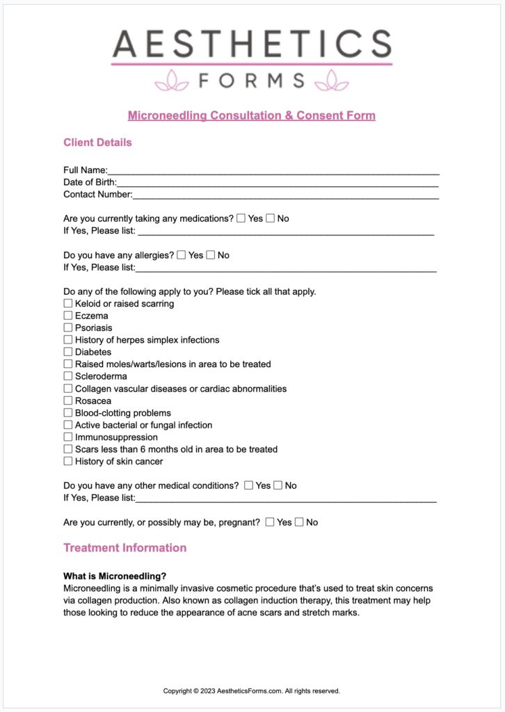 Microneedling Consent PDF Aesthetics Business, Botox Cosmetic, Consent Forms, Form Template, Heart Problems, Fungal Infection, Medical History, Acupuncture, Radiant Skin