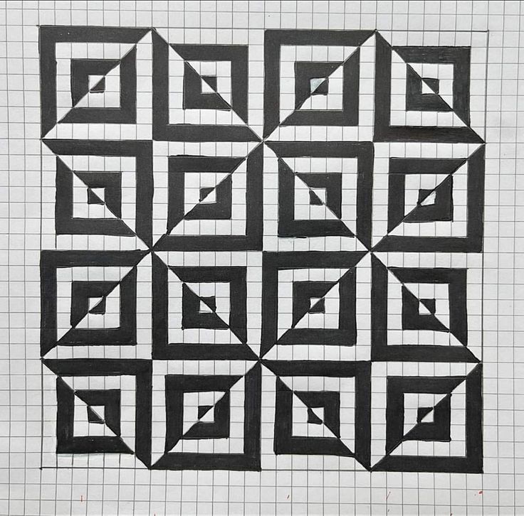 a black and white drawing of squares on a piece of paper with grids in the background