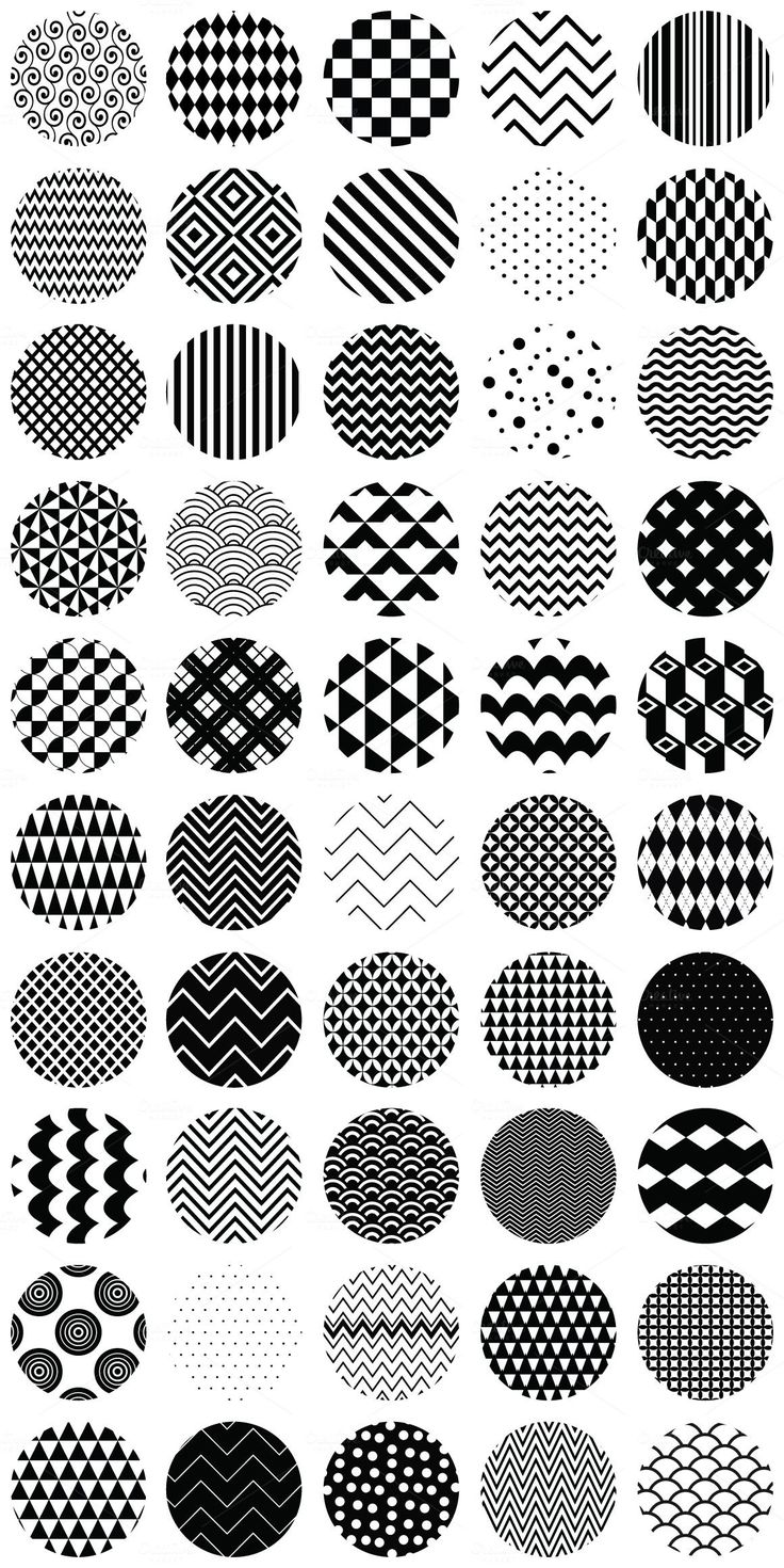 black and white abstract designs with different shapes on the top, bottom, and bottom