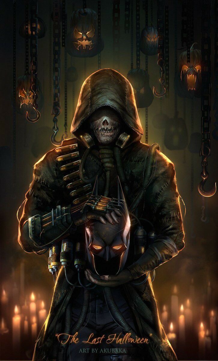 a man in a hooded jacket holding a skull on his shoulder with candles behind him