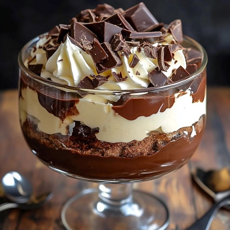 Decadent Baileys Chocolate Cheesecake Trifle Recipe Baileys Chocolate Mousse Trifle, Trifle With Chocolate Cake, Baileys Chocolate Pudding, Christmas Pudding Ideas Desserts, Christmas Desserts Mousse, Bailey’s Chocolate Cheesecake Trifle, Bailey’s Chocolate Cheesecake Truffle, Baileys Recipes Desserts Christmas, Christmas Chocolate Kahlua And Baileys Pudding Shots Recipe