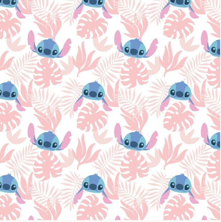 an image of a pattern with blue and pink leaves