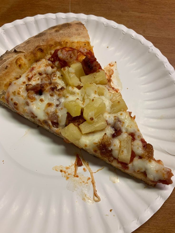 a slice of pizza on a paper plate