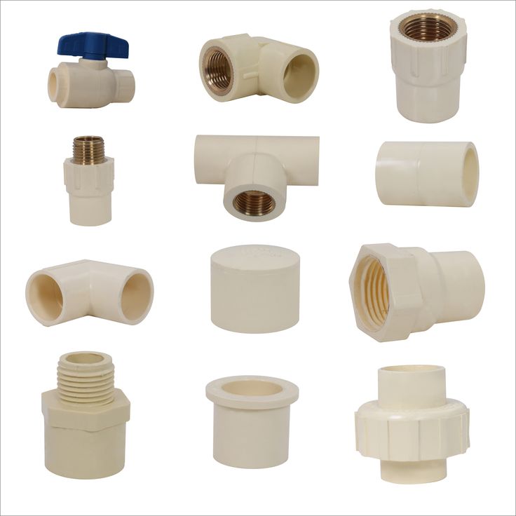 various types of plastic pipes and fittings