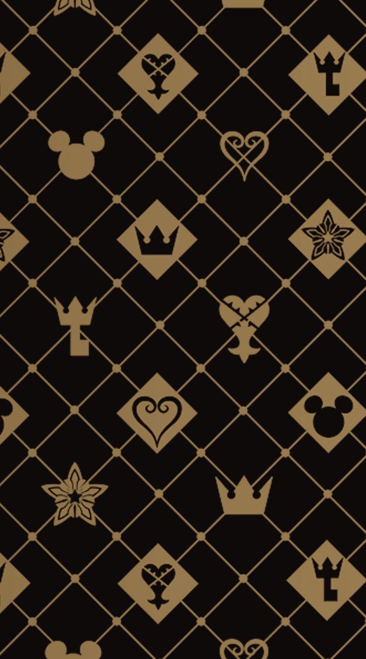 a black and white pattern with many different symbols on it's sides, including hearts