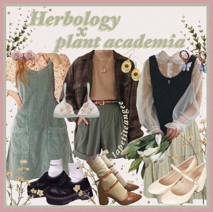 Plant Mom Outfits, Plant Academia, Plant Mom Outfit, Academia Lookbook, Mom Aesthetic Outfit, Artsy Style Outfits, Green Academia, Academia Aesthetic Outfit, Academia Outfits