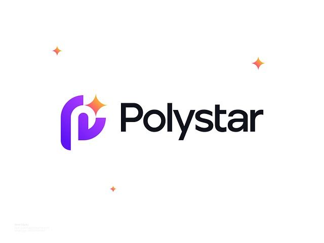 the polystar logo is shown in purple and orange colors, with stars around it