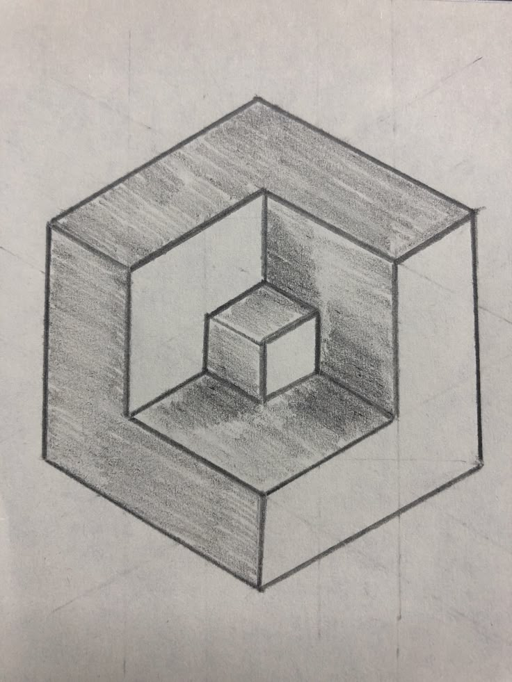 a pencil drawing of a cube in the shape of a rectangle