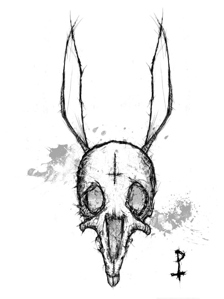 a drawing of a skull with horns on it