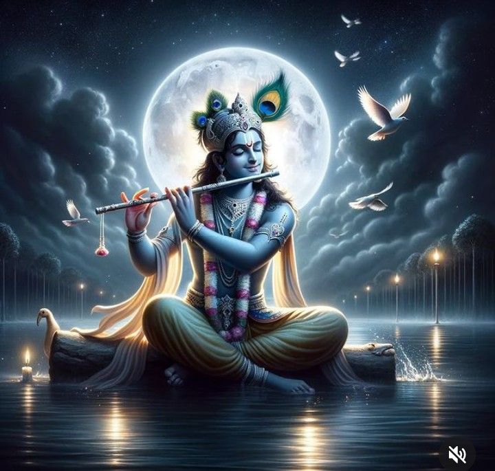 the god is playing flute on the water